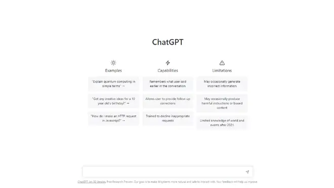 A screengrab of the ChatGPT AI-powered chatbot