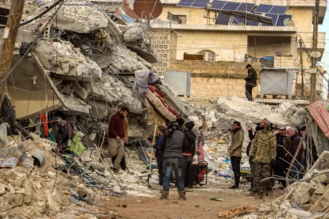A collapsed building in Afrin, Cinderes, Syria, February 7, 2023.