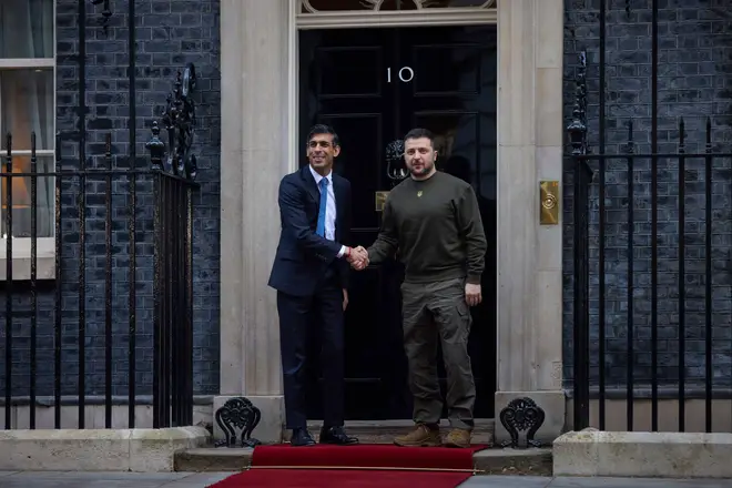 President Volodymyr Zelenskyy visits Rishi Sunak at 10 Downing Street