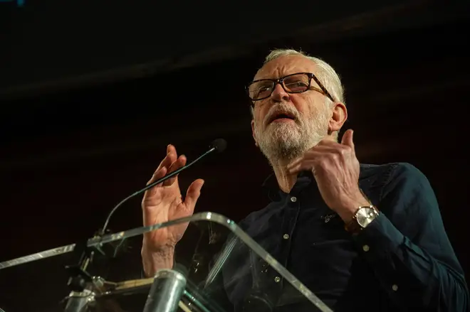 Jeremy Corbyn MP addresses the closing rally at the Emmanuel Centre on February 11, 2023 in London, England.