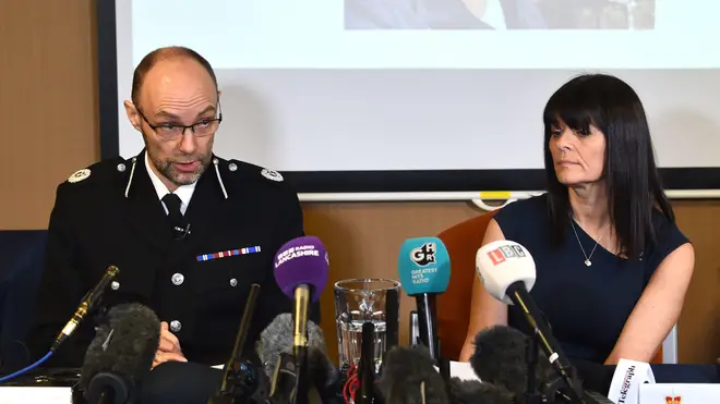 Assistant Chief Constable Peter Lawson (left) and Detective Superintendent Rebecca Smith of Lancashire Police update the media