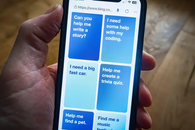 Bing AI search engine on phone