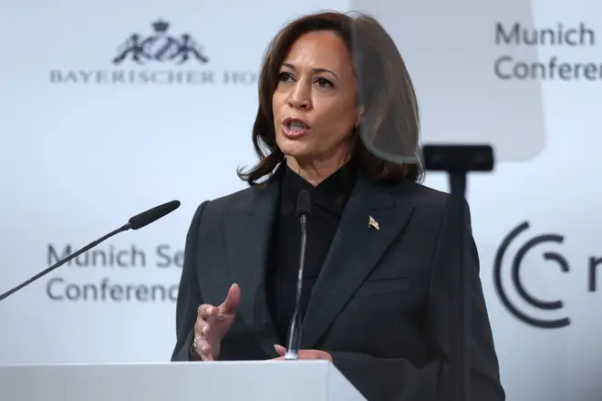 US Vice President Kamala Harris speaks during the 2023 Munich Security Conference (MSC) on February 18, 2023 in Munich, Germany.
