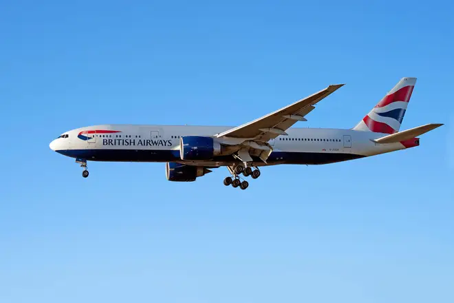 Stock image of a BA flighton on final approach to Philadelphia International Airport