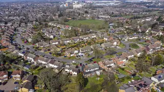 An aerial view of homes
