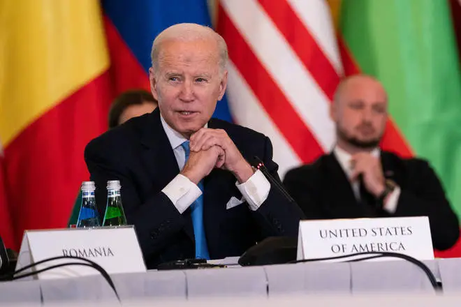 Mr Biden  during a meeting with the leaders of the Bucharest Nine on Wednesday.