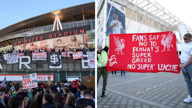 Fans protesting against the proposed European Super League in 2021