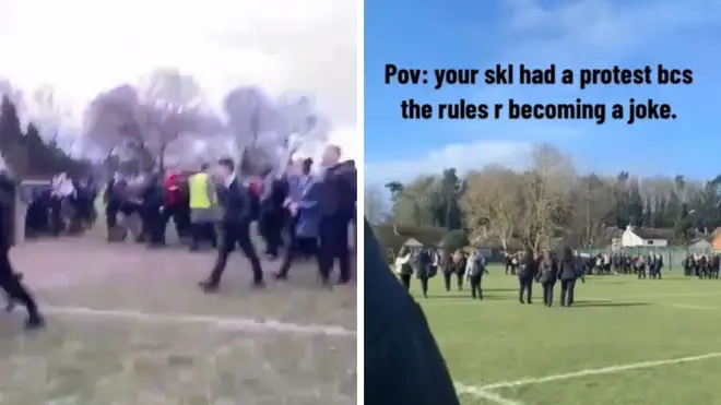 Protests erupted at a school in Leeds (L) and at a school in Lincolnshire (R) as well as a third school in Cornwall