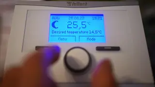A general view of a wireless room thermostat in a home in London
