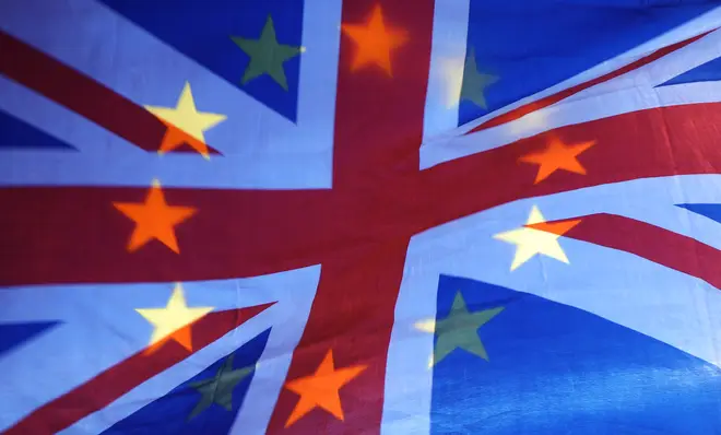 The Union Jack mixed with the EU flag