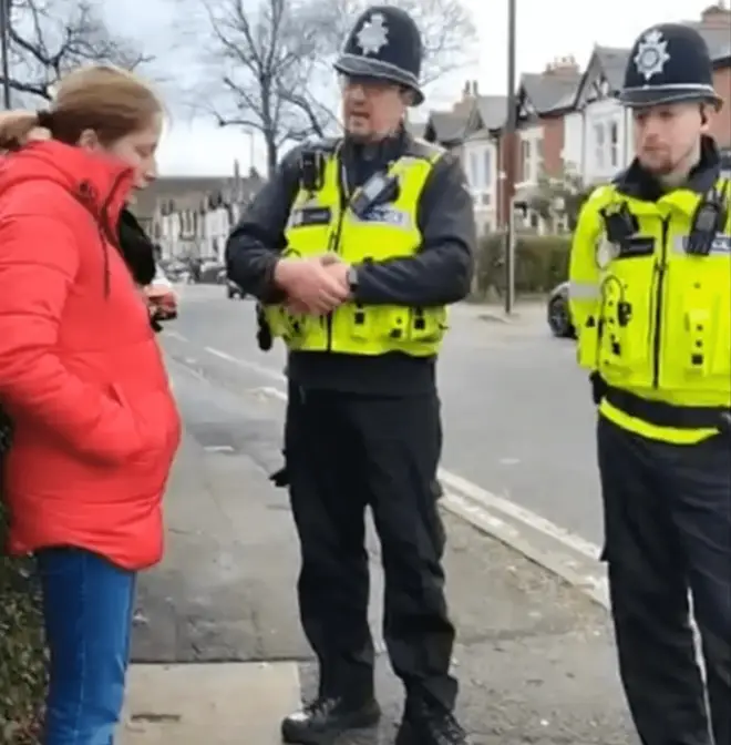 Officers ask Ms Vaughan-Spruce to 'step outside the exclusion zone' that exists around the clinic. However, she tells officers that she is 'not protesting' and 'not engaging in any of the activities prohibited'