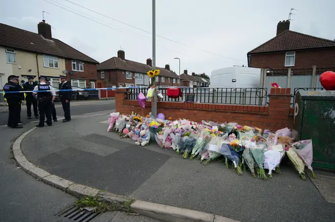 Flowers left near to the scene where Olivia Pratt-Korbel was fatally shot