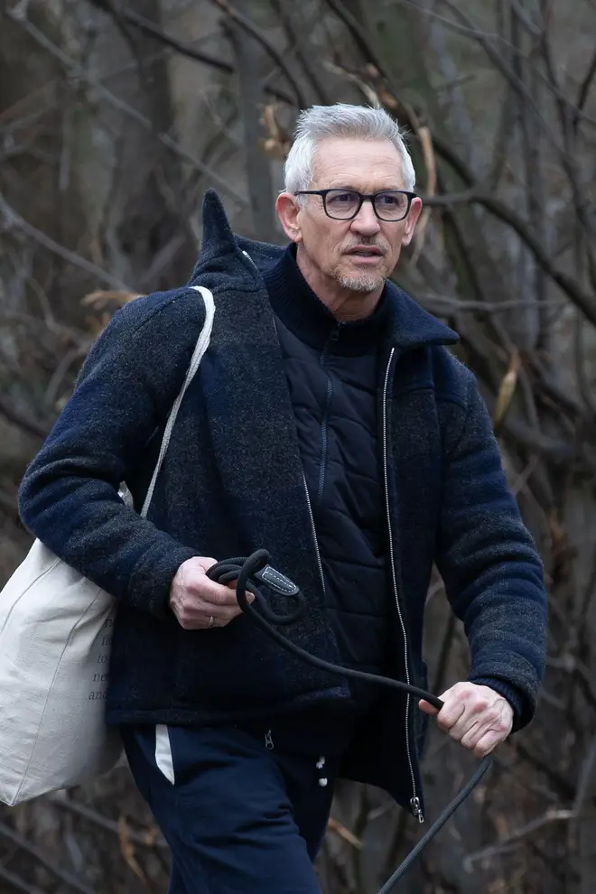 Gary Lineker pictured walking his dog in West London yesterday