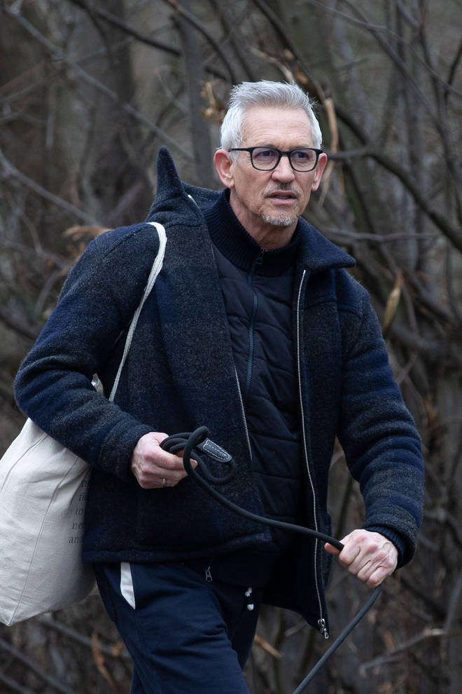 Gary Lineker pictured walking his dog in West London yesterday