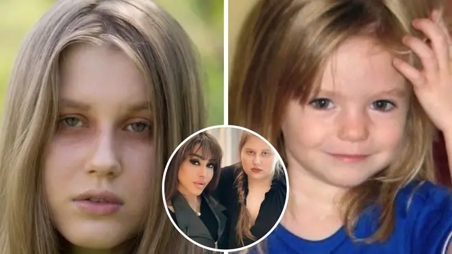 Julia Wandelt (l) who claims to be Madeline McCann (r) and with Dr Fia Johansson (inset)