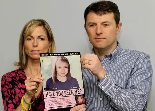 Kate and Gerry McCann with an age progression image of Madeleine five years after she went missing