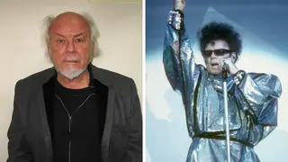 Gary Glitter in his mugshot in 2015 (left) and during his successful career in the 1970s (right)