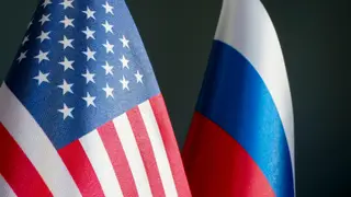 Flags of the United States of America and Russia