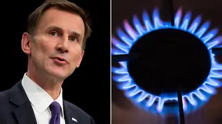 Jeremy Hunt speaking alongside a picture of a gas stove