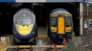 Southeastern trains in sidings at Ramsgate station in Kent