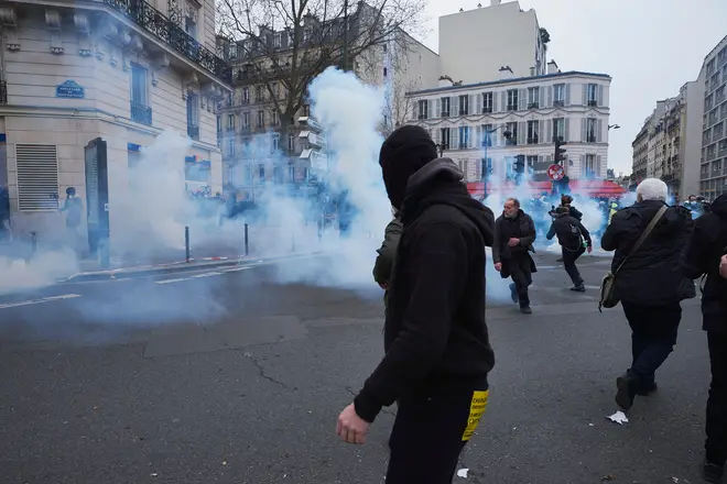 Tear gas was fired at protesters in Paris