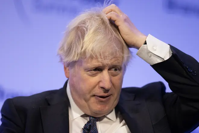 Former UK prime minister Boris Johnson addresses the Global Soft Power Summit at The Queen Elizabeth II Conference Centre on March 2, 2023 in London, England.