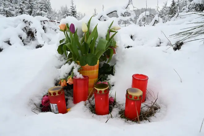 Flowers were laid in fresh snow at the scene of where Luise's body was found.