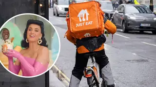 Katy Perry and a Just Eat rider