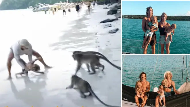 The family were attacked by monkeys on a beach in Thailand
