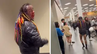 The video posted online showed Tekashi walking past a crowd of shocked onlookers.