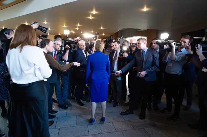 Nicola Sturgeon meets the media after her final speech as First Minister
