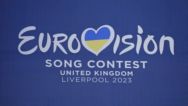 Eurovision Song Contest branding at St George’s Hall in Liverpool