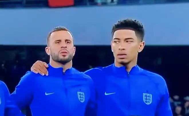 Jude Bellingham and Kyle Walker looked bemused during the performance