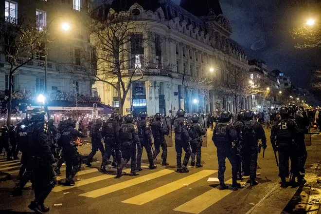 Inter-union demonstration against the pension reform project in Paris, clashes broke out with the police