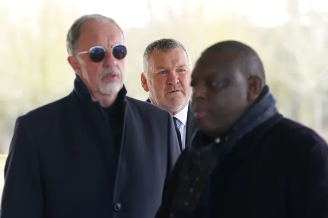 Mark Lawrenson, Ray Stubbs and Garth Crooks attend Motson's funeral