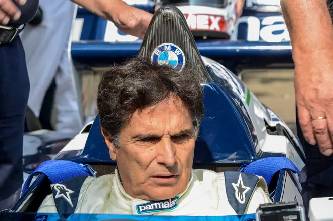 Nelson Piquet in his historic 1980s Brabham BT52 BMW Formula 1 Grand Prix car at the Goodwood Festival of Speed event, UK, 2013.