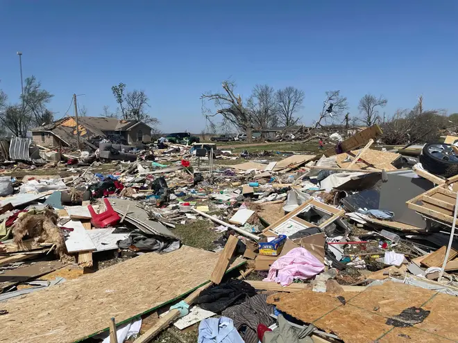 Debris covers the ground on Saturday, March 25, 2023 in Silver City, Miss.