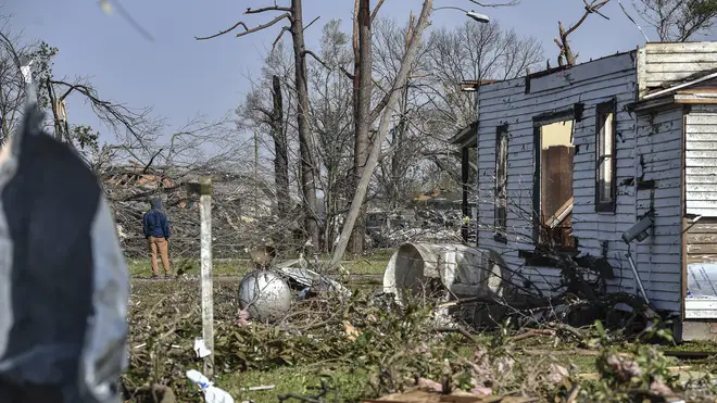 A tornado-damaged home in Silver City, MIssissippi