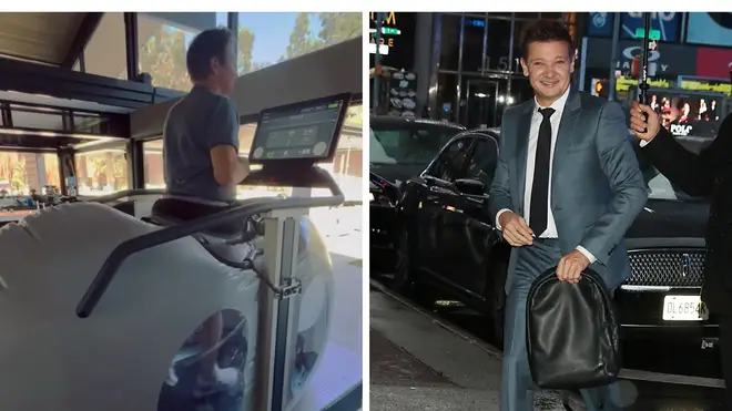 Jeremy Renner walks on the anti-gravity treadmill