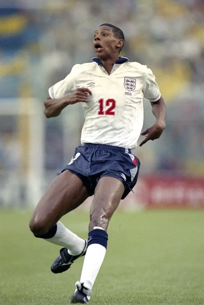 Carlton Palmer playing for the England men's national team in the 1990s