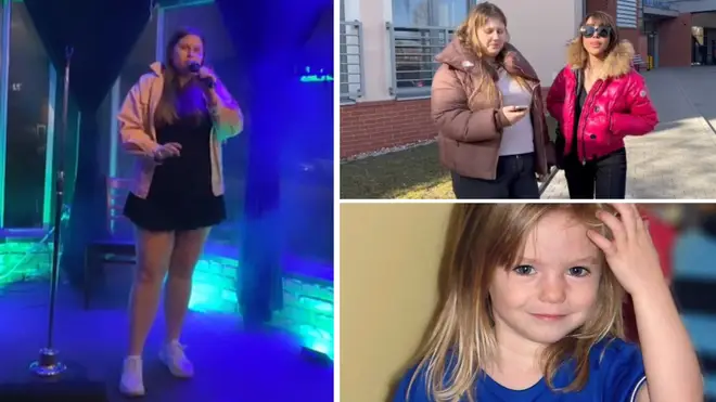 Julia Wendell singing karaoke (l) and with Dr Fia Johansson (top r). Madeleine McCann (bottom r)