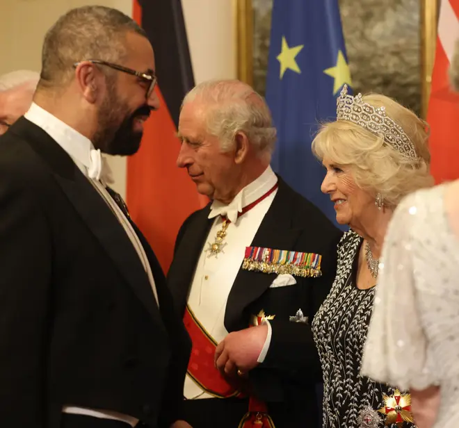 King Charles, Queen Consort Camilla and Foreign Secretary James Cleverly