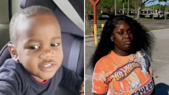 Police in Florida opened fire on an alligator to retrieve the body of a two-year-old Taylen Mosley (left), just one day after his mother Pashun Jeffrey (right) was found stabbed to death in her apartment.