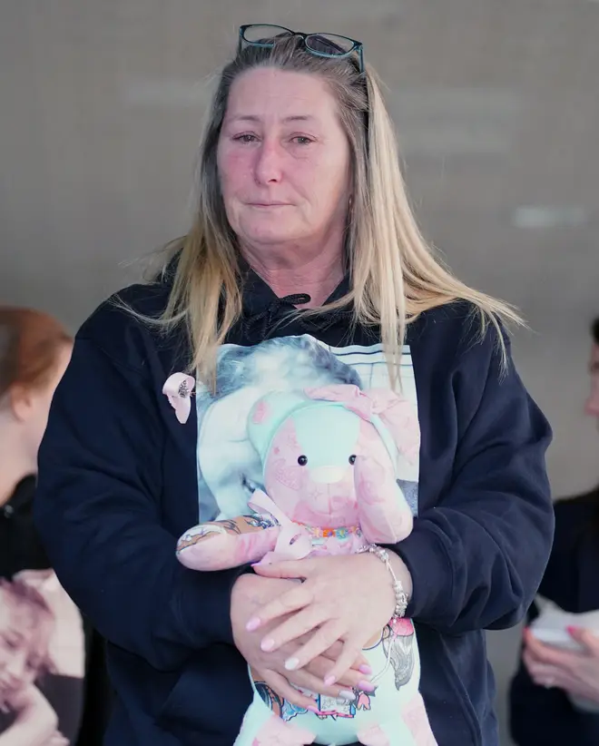 Olivia's devastated mum Cheryl Korbel, outside court