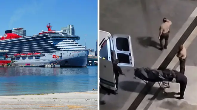 A woman has died aboard a cruise ship in the Caribbean after falling from a balcony and landing on a fellow passenger who was walking on the deck below.