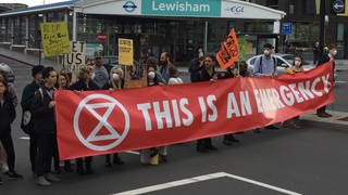 Extinction Rebellion protesters outside Lewisham station