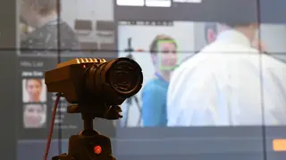 A camera being used during trials of facial recognition technology at New Scotland Yard in 2020