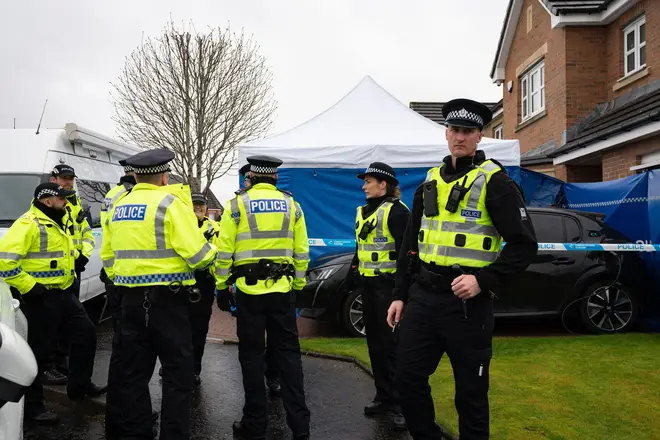 Police at the scene of Nicola Sturgeon's home yesterday