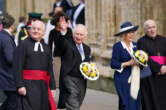 Charles and Camilla leave after attending the Royal Maundy Service