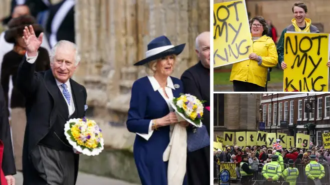 King Charles and Queen Camilla faced further anti-monarchy protestors at a traditional Easter service on Thursday.